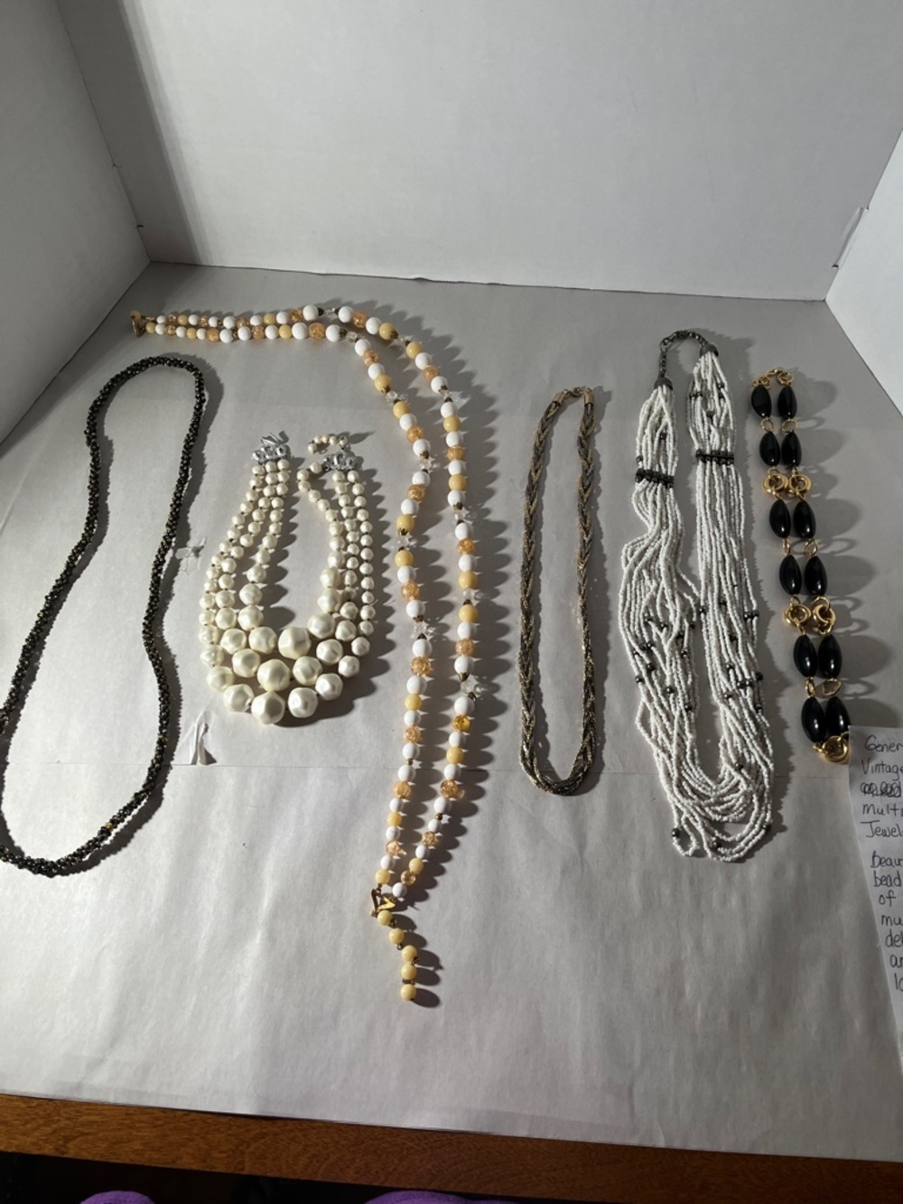 VTG beaded necklaces Bundle white, black, gold tone multi strand statement